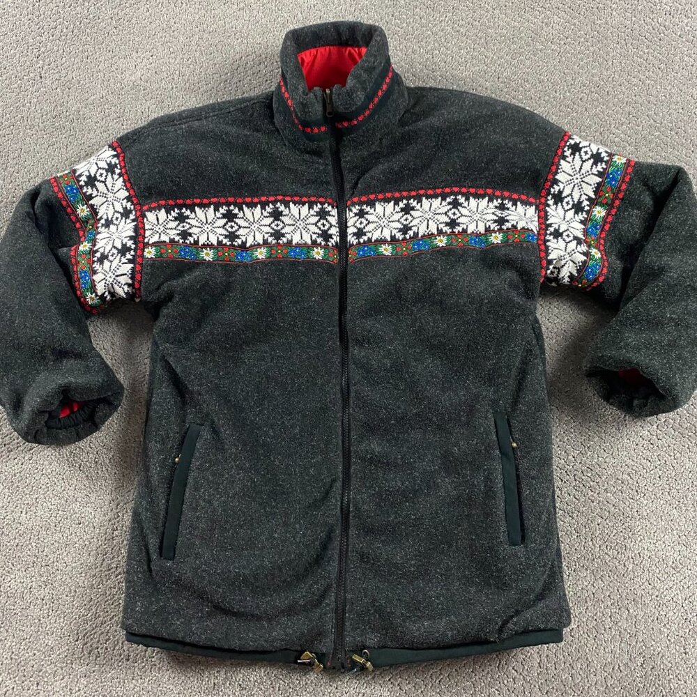 Obermeyer 1947 Reversible Jacket Sweater Women's Size 6 Ski Fair Isle Full Zip